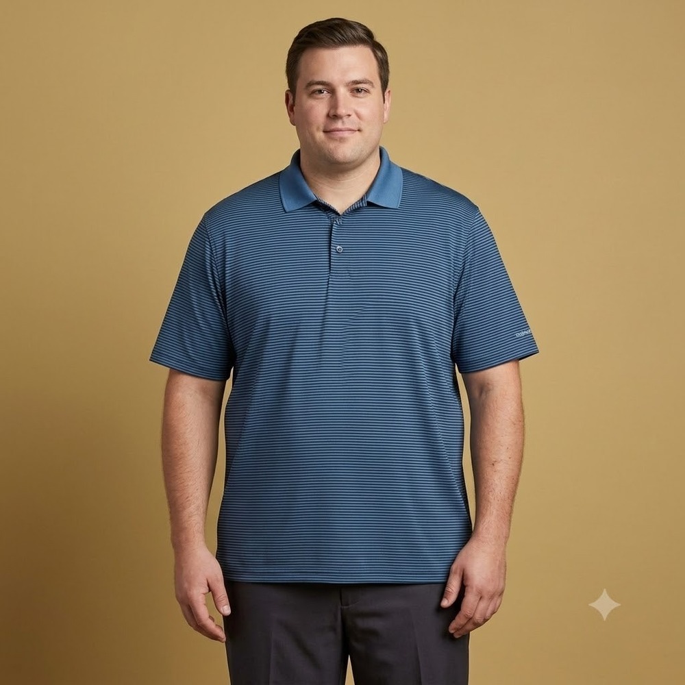 Three Sixty Six Polo Shirt Mens 2XL Blue Striped Performance‎ Golf Athletic